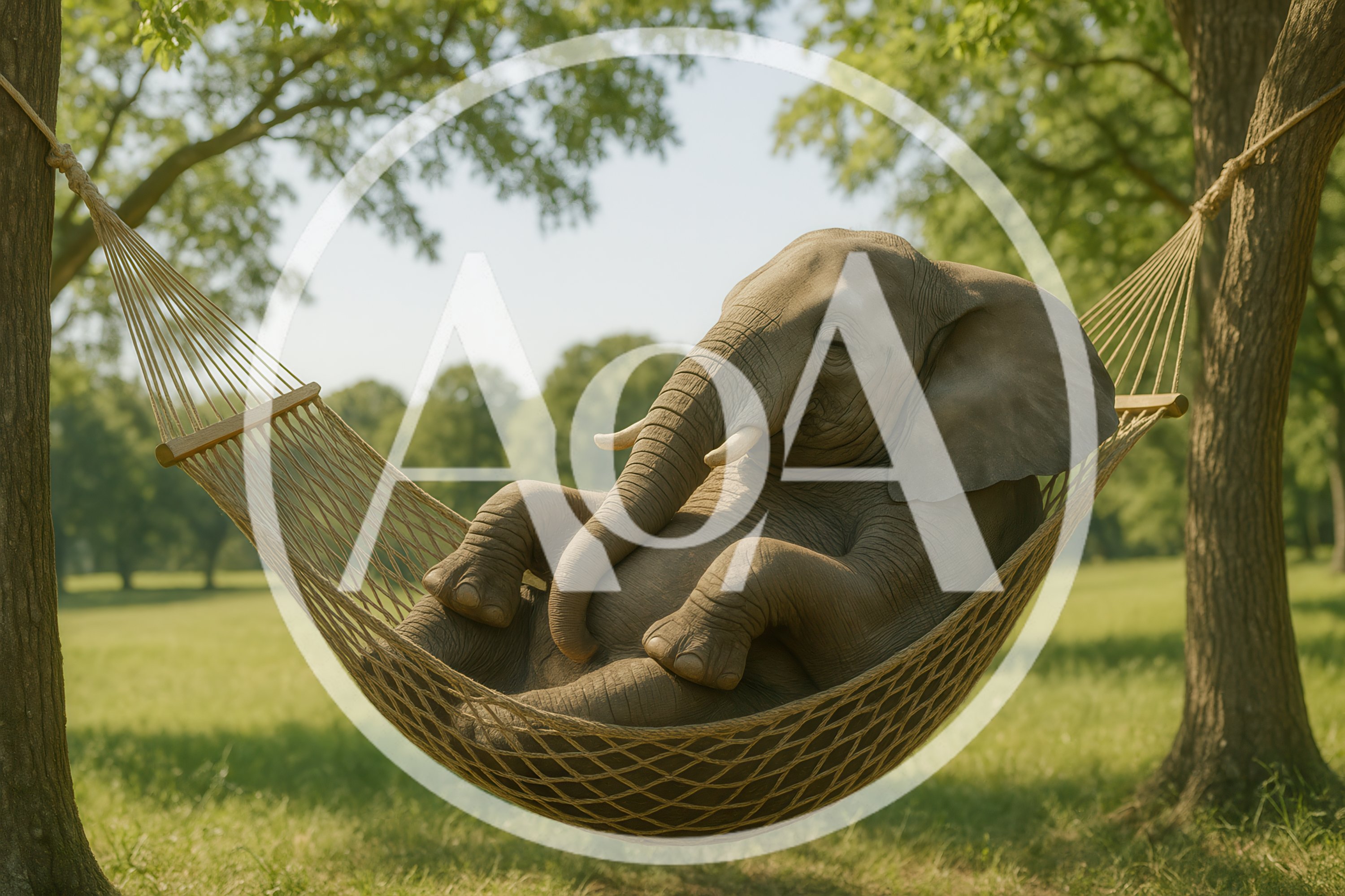 Elephant Resting Comfortably In A Garden Hammock