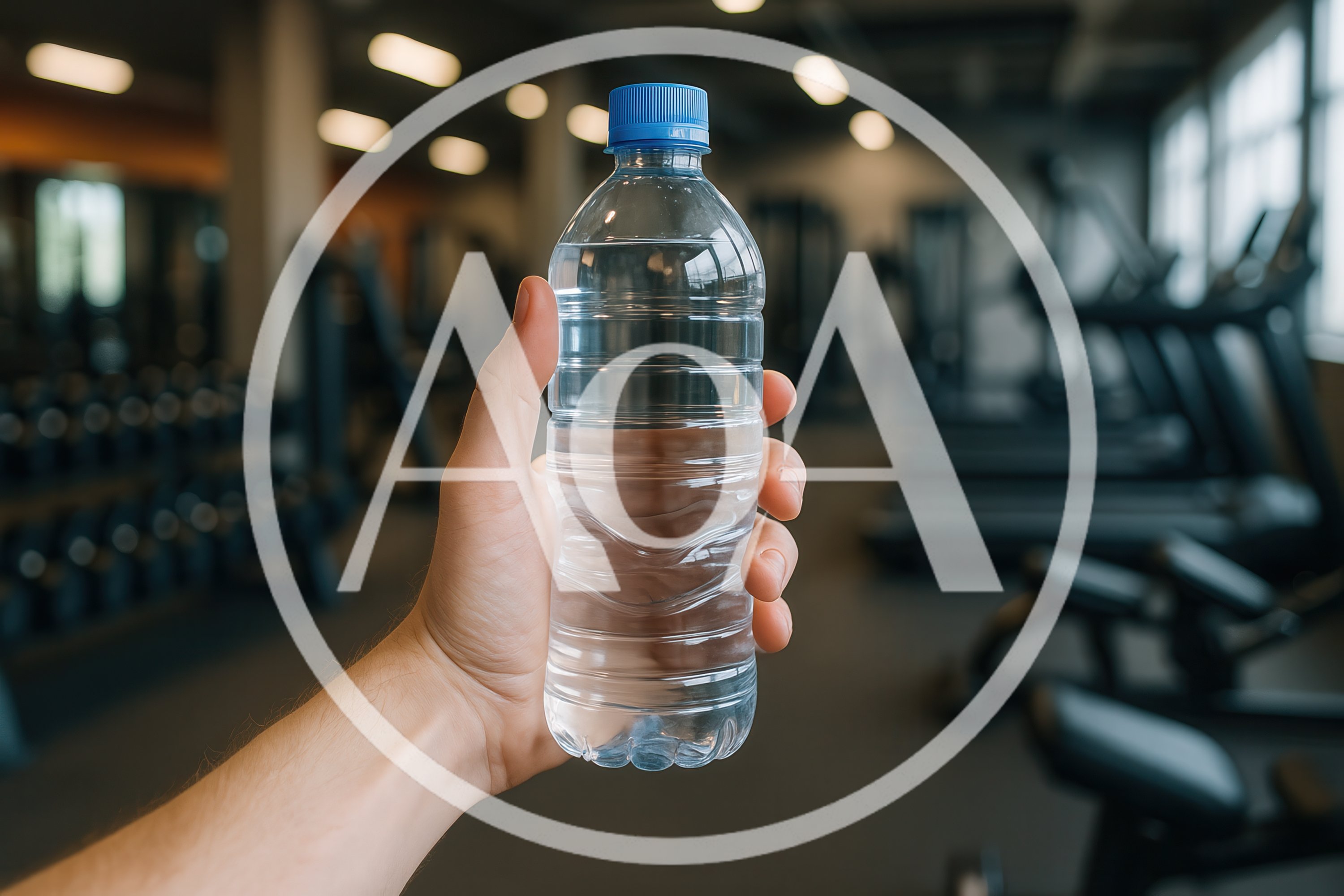 Hand Holding A Plastic Water Bottle In A Gym