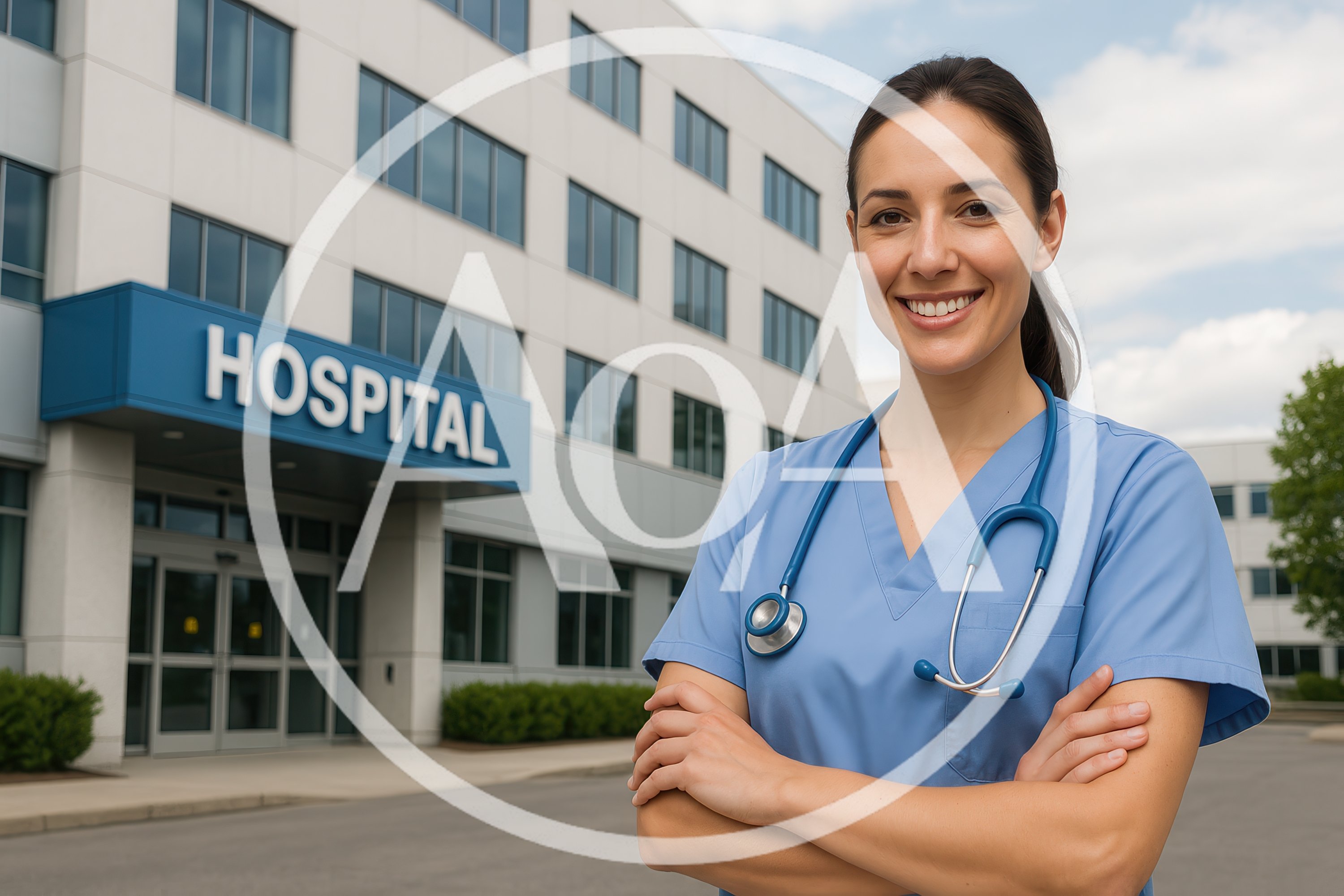 Female Nurse Standing Outside Hospital Building