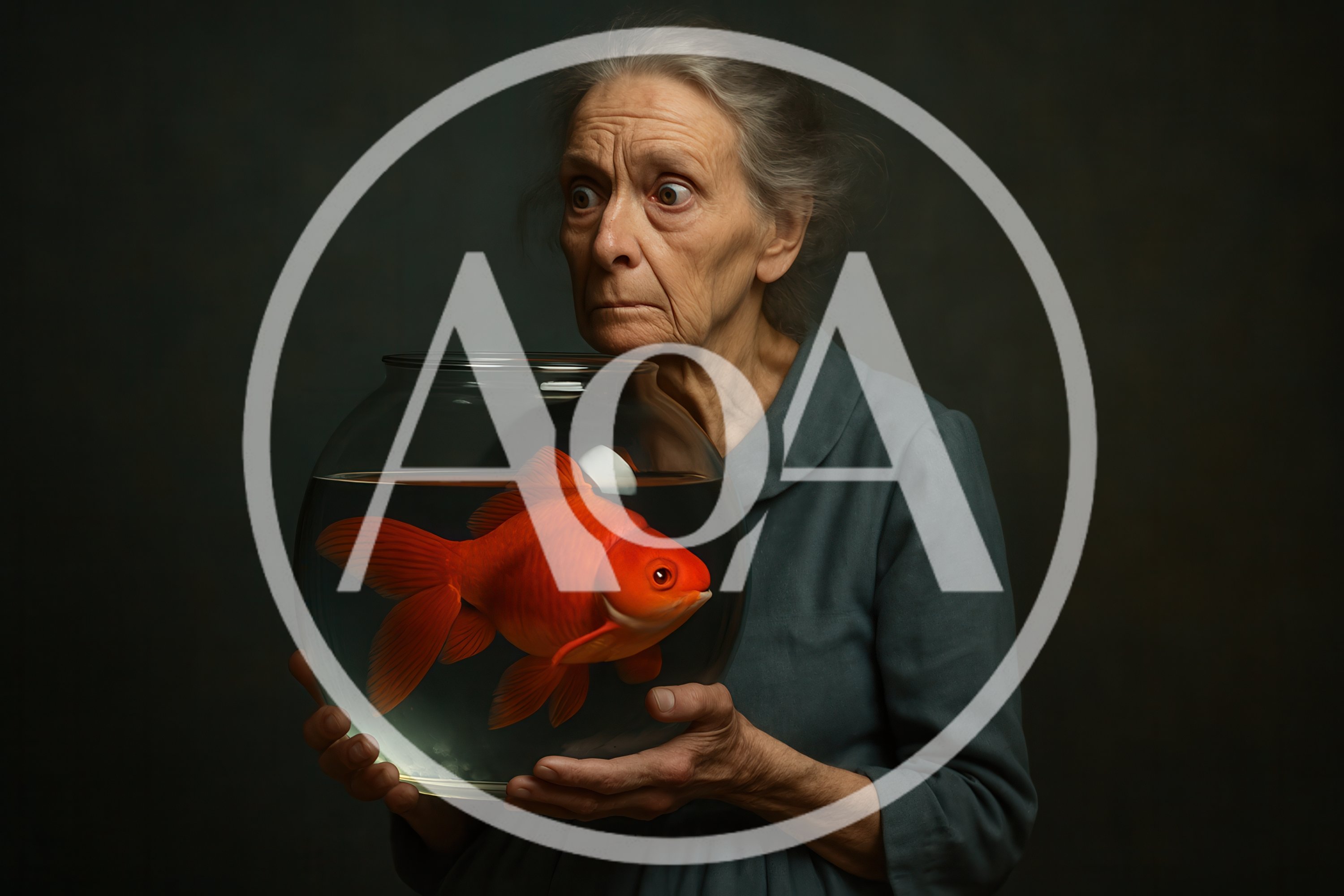 Elderly Woman Holding A Large Goldfish In A Bowl