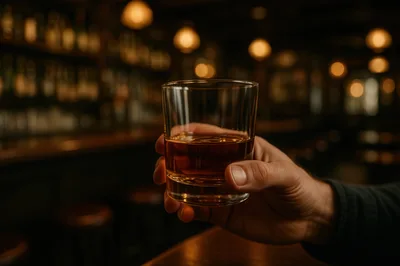 Hand Holding A Glass Of Whiskey In A Bar