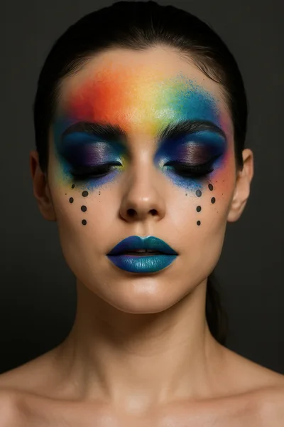 Portrait of a Woman with Artistic Rainbow Makeup