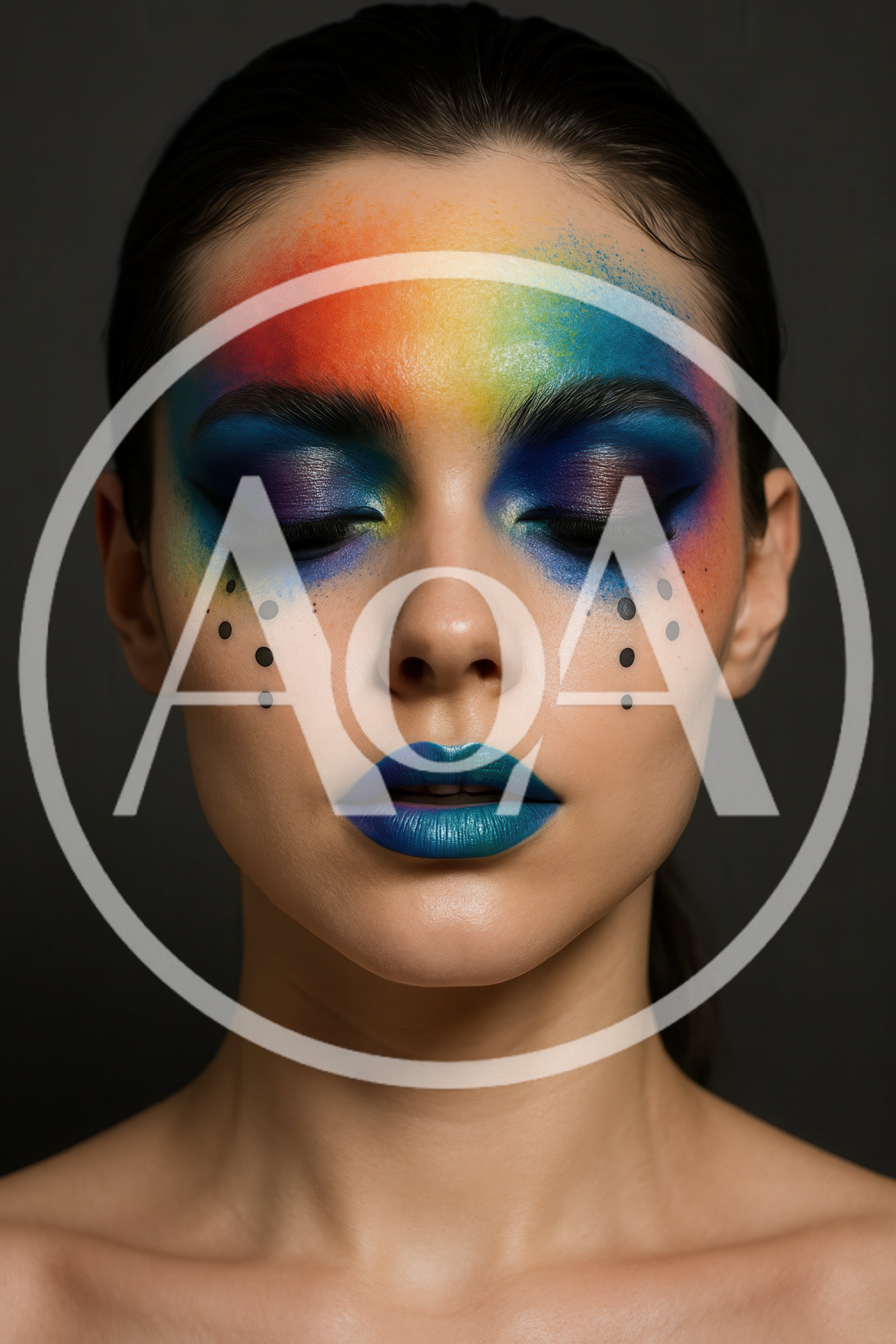 Portrait of a Woman with Artistic Rainbow Makeup