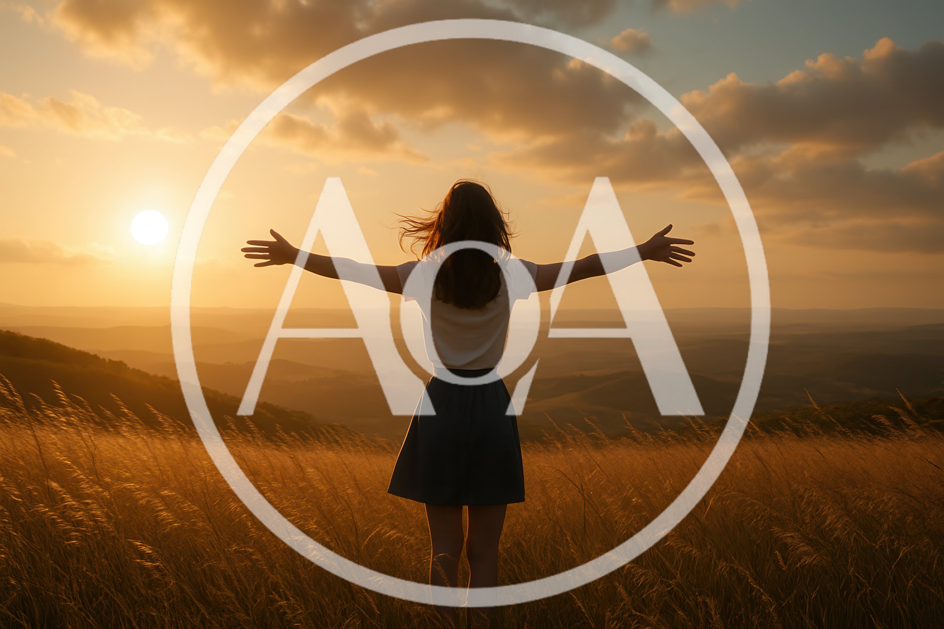 Woman Standing With Arms Outstretched In Golden Field