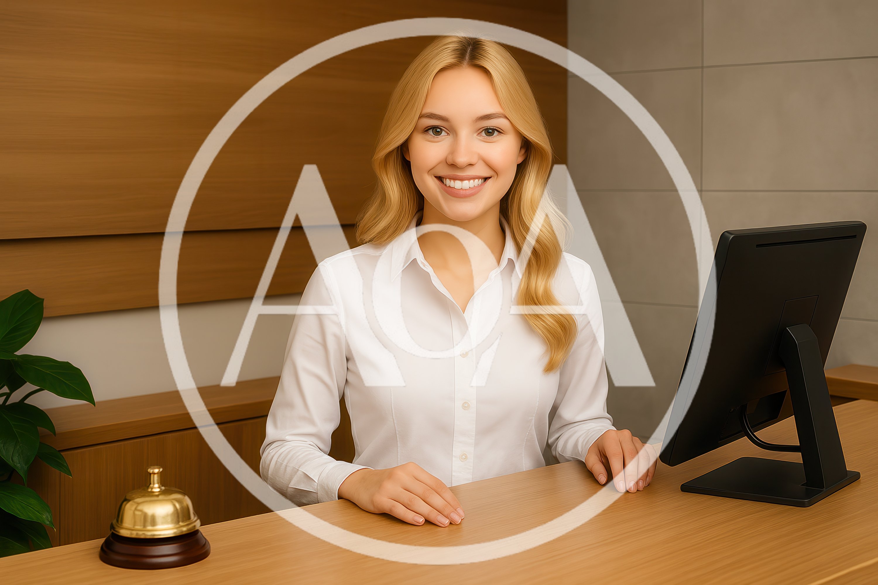 Friendly Hotel Receptionist Smiling At Front Desk