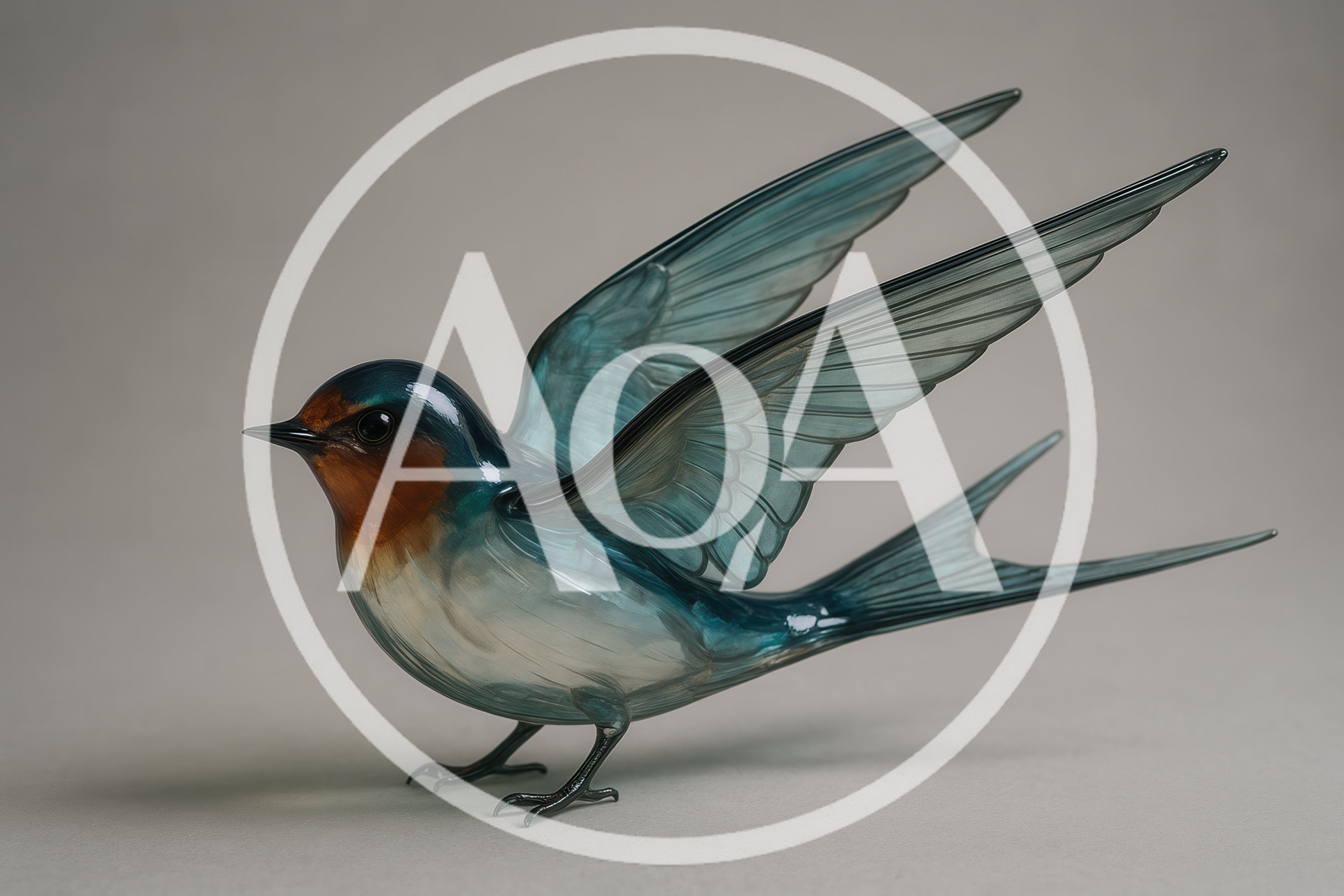 Glass Swallow Figurine With Translucent Blue Wings