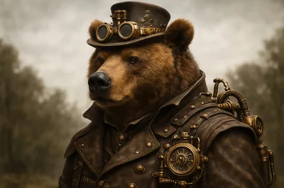 Steampunk Brown Bear Portrait In Victorian Attire
