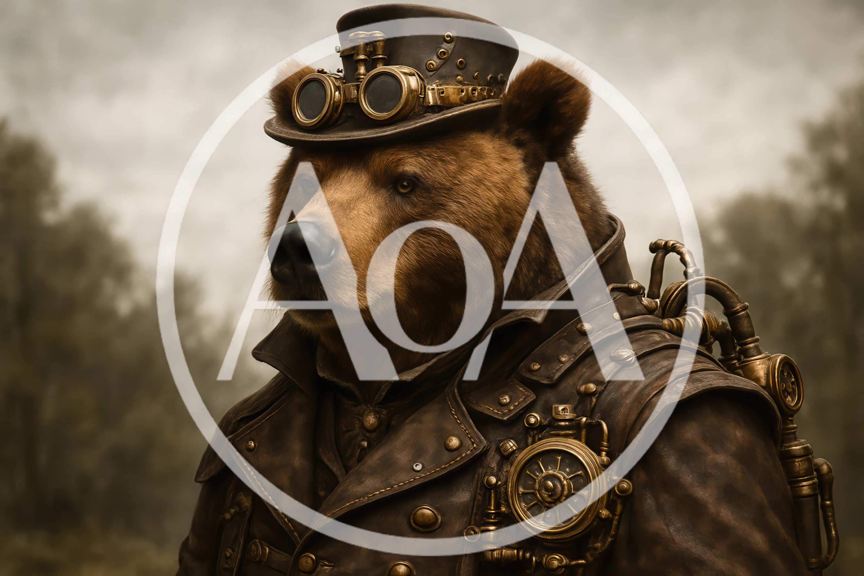 Steampunk Brown Bear Portrait In Victorian Attire