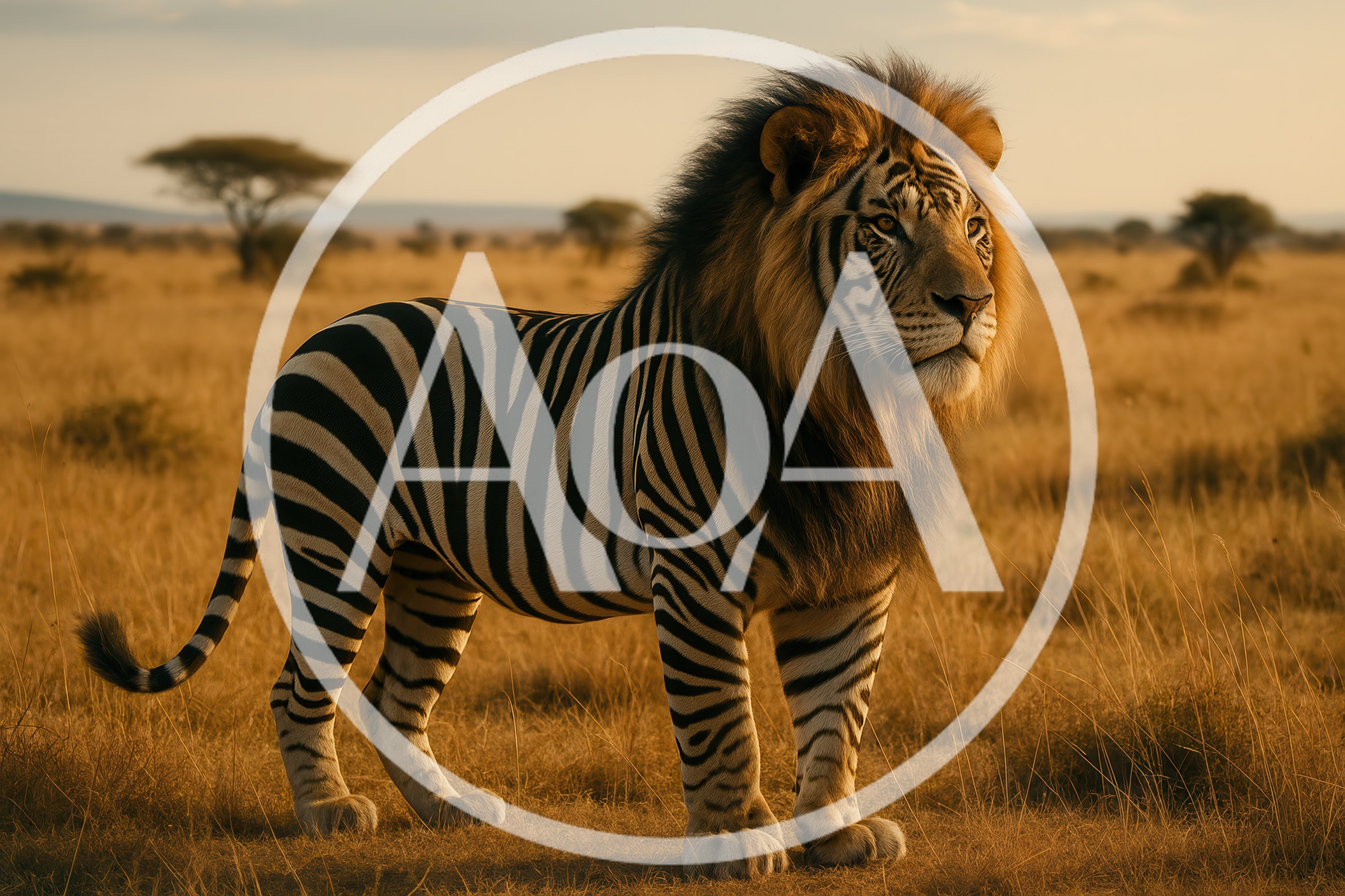 Surreal Hybrid Creature With Lion Head And Zebra Body