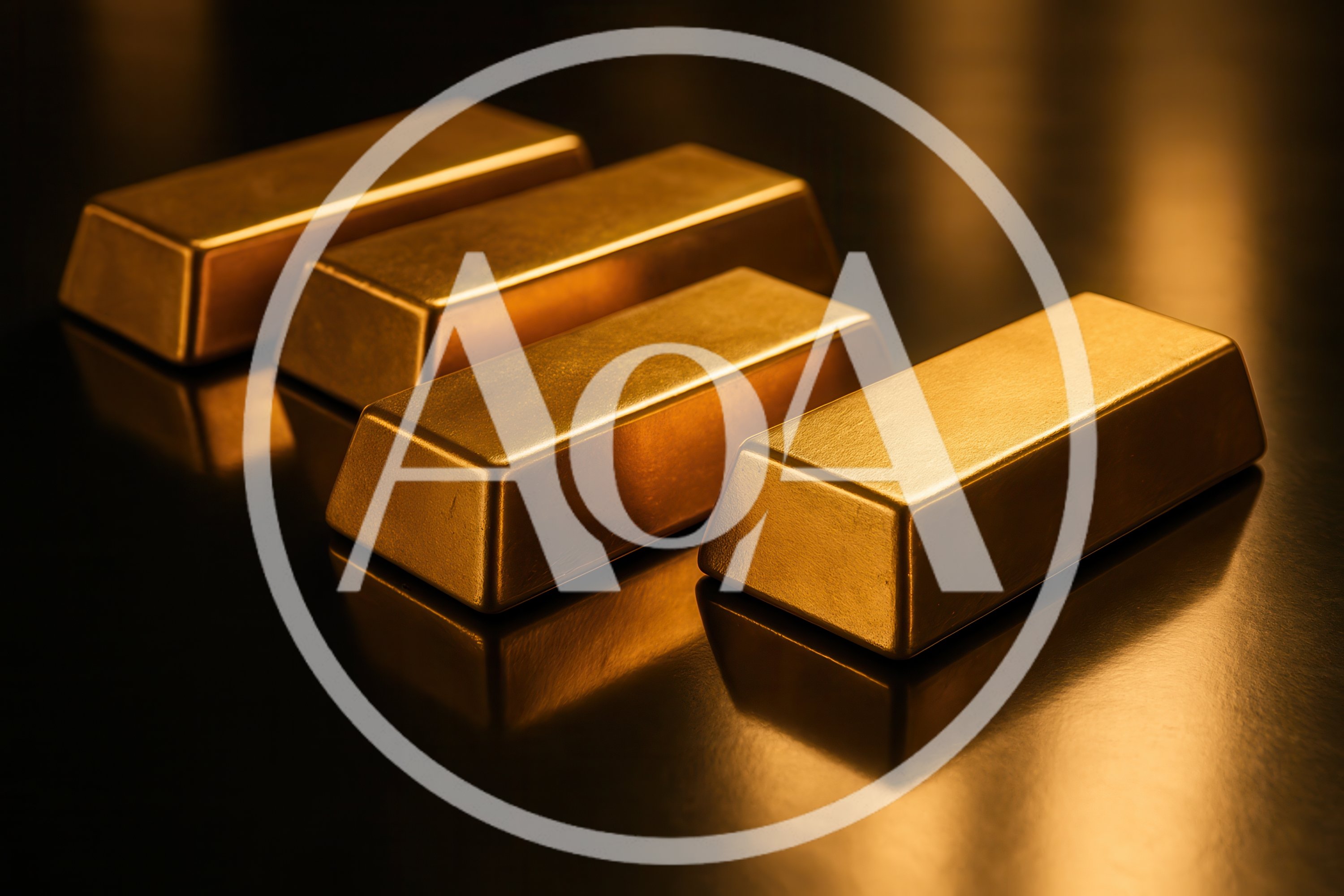 Four Polished Gold Bars On A Reflective Surface