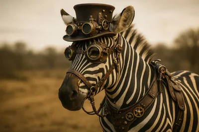 Steampunk Zebra Wearing Top Hat And Goggles