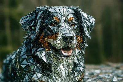 Mirrored Mosaic Sculpture Of A Bernese Mountain Dog