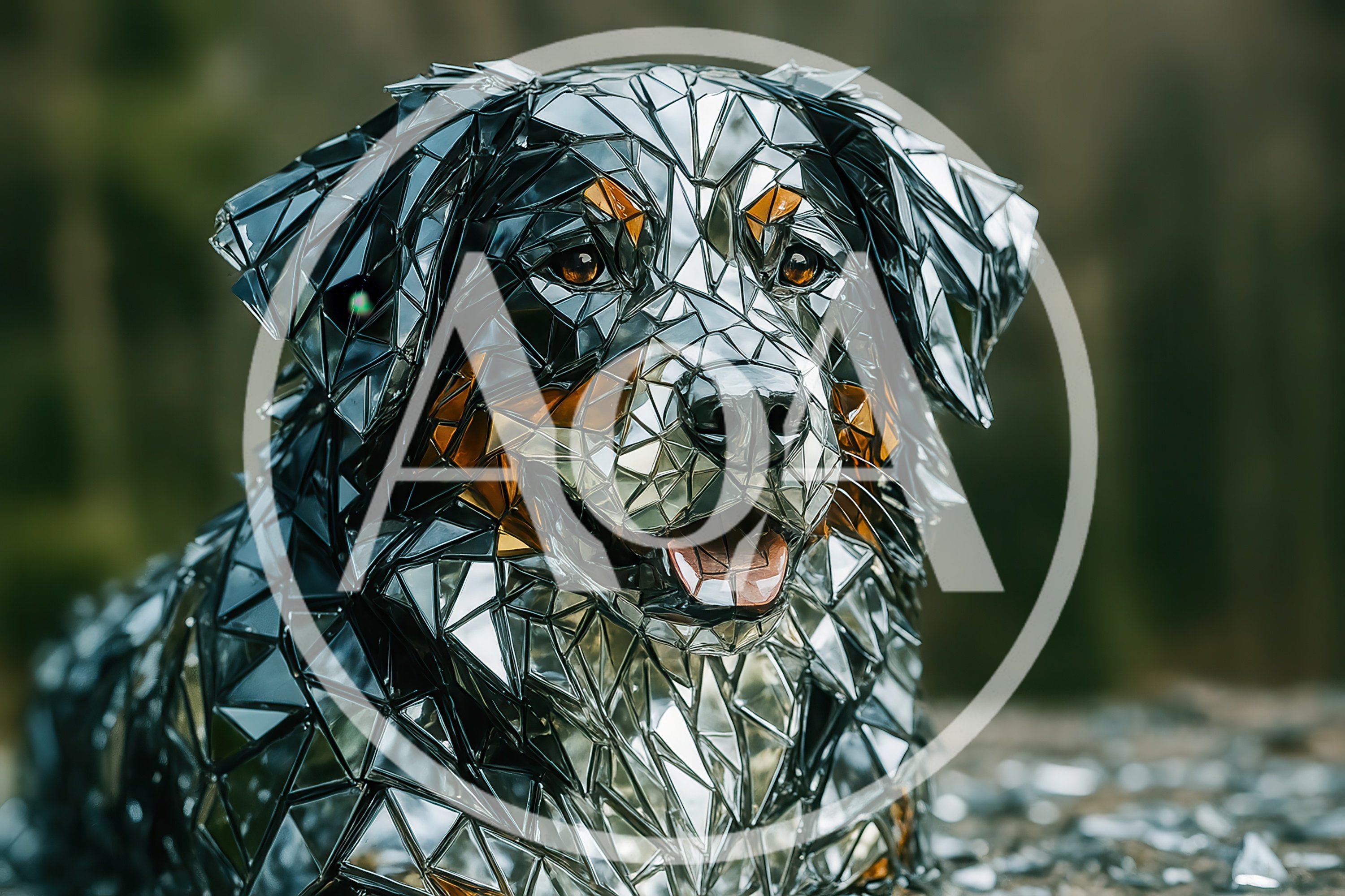 Mirrored Mosaic Sculpture Of A Bernese Mountain Dog