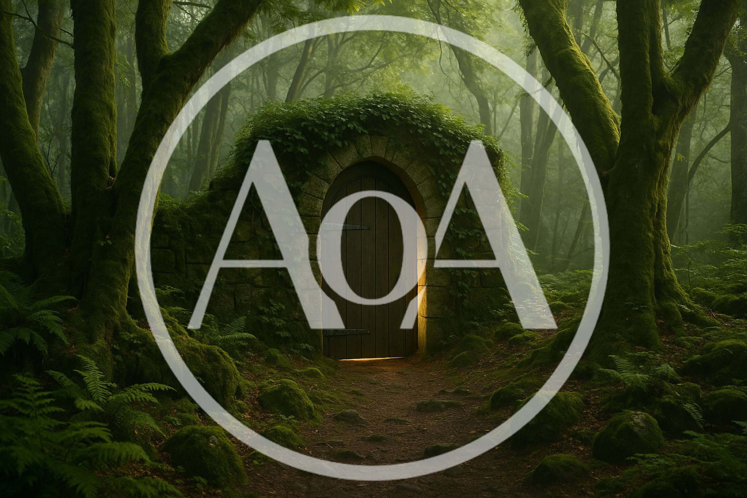 Ancient Stone Doorway In A Misty Mossy Forest