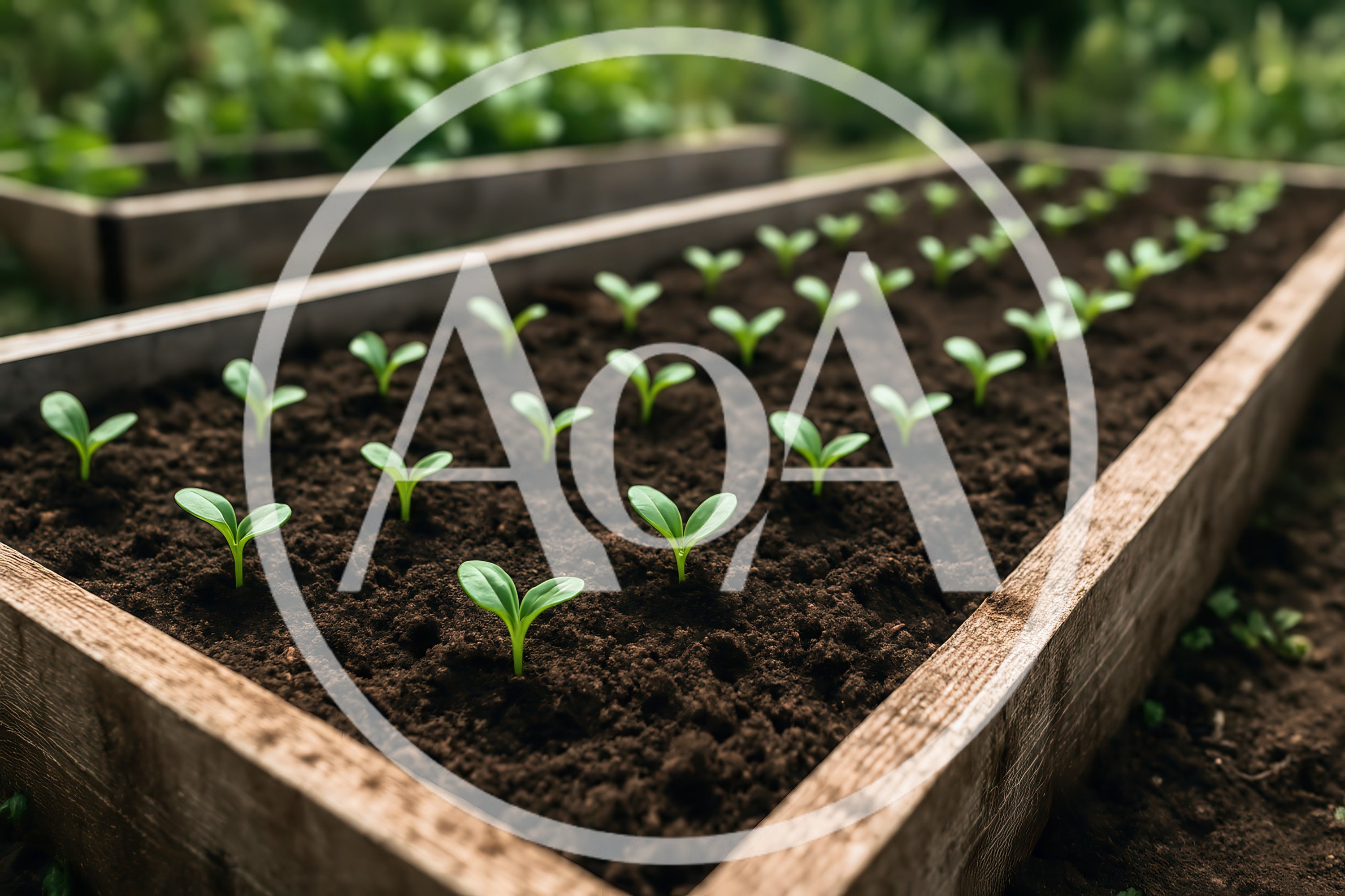 Young Seedlings Growing In A Wooden Garden Bed