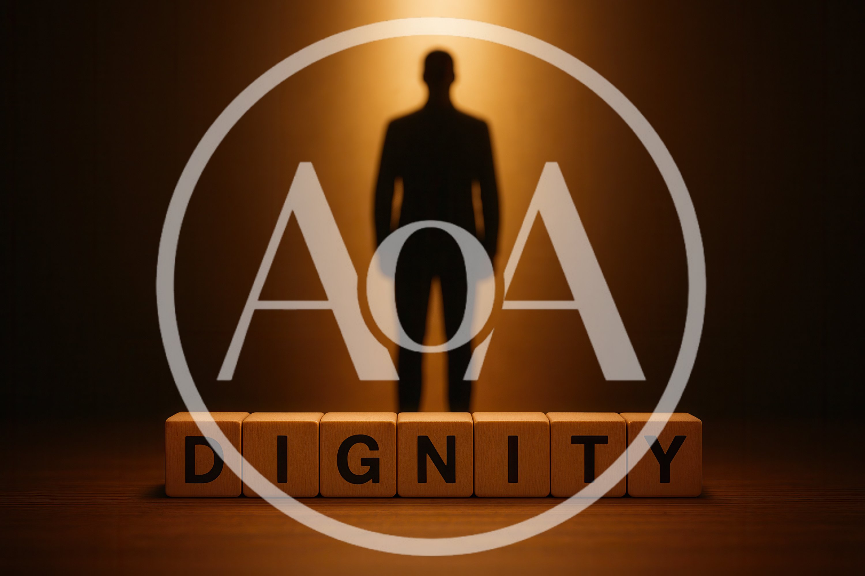 Wooden Blocks Spelling Dignity With Silhouette Of A Man