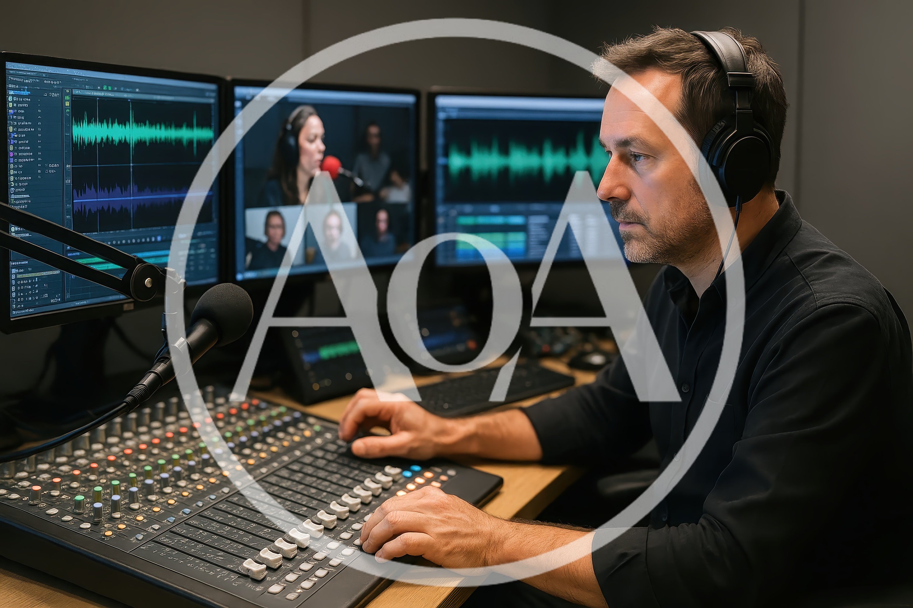 Professional Audio Engineer Working In A Radio Studio