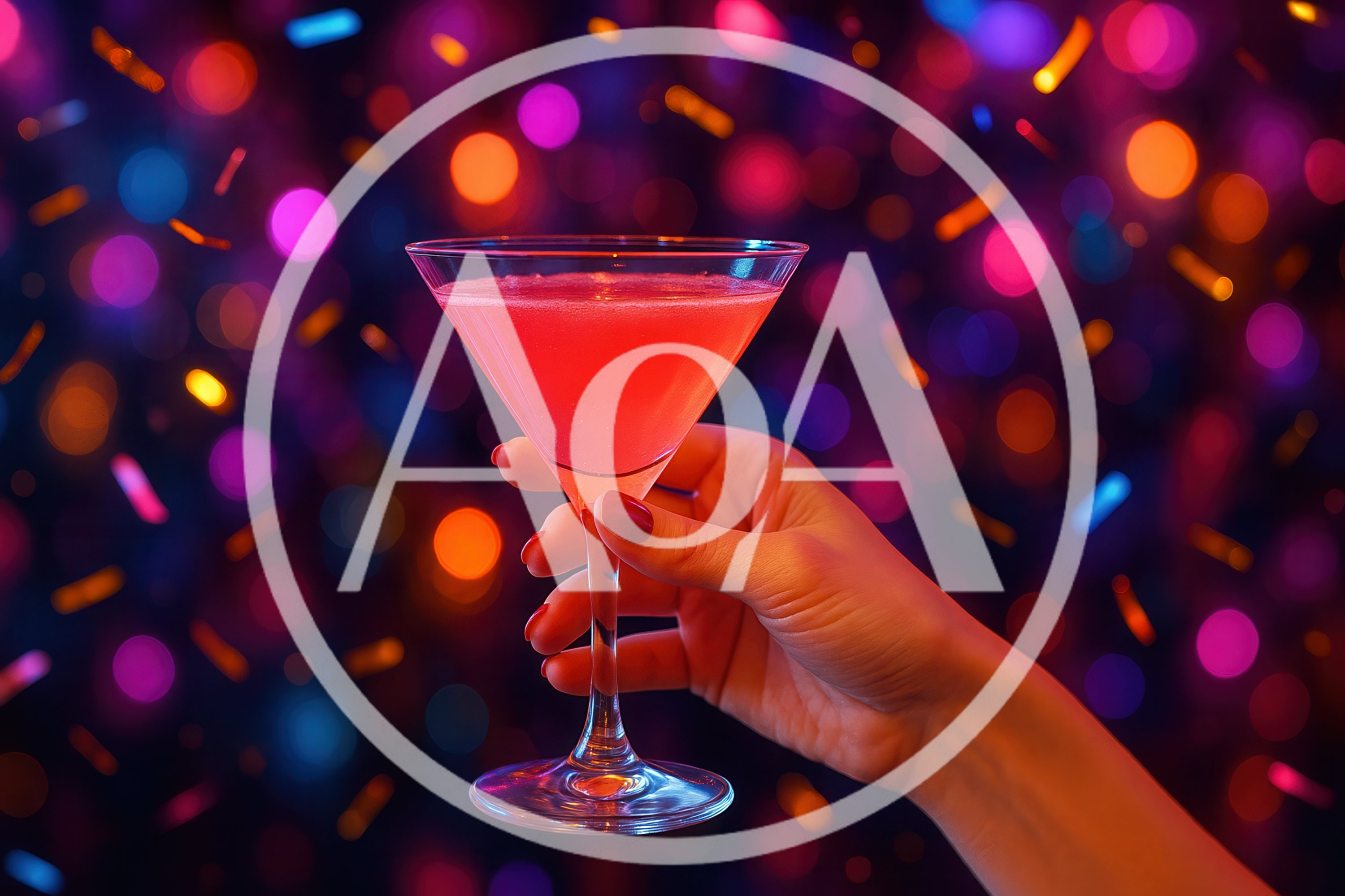 Hand Holding A Pink Martini Glass At A Party