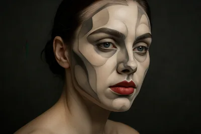 Portrait Of Woman With Abstract Geometric Face Paint