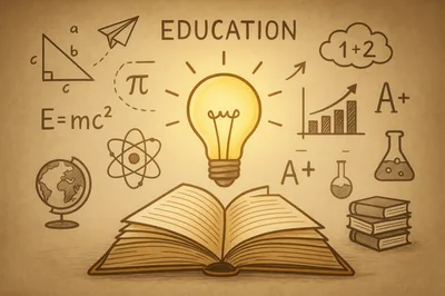 Hand Drawn Education Concept With Lightbulb And Open Book