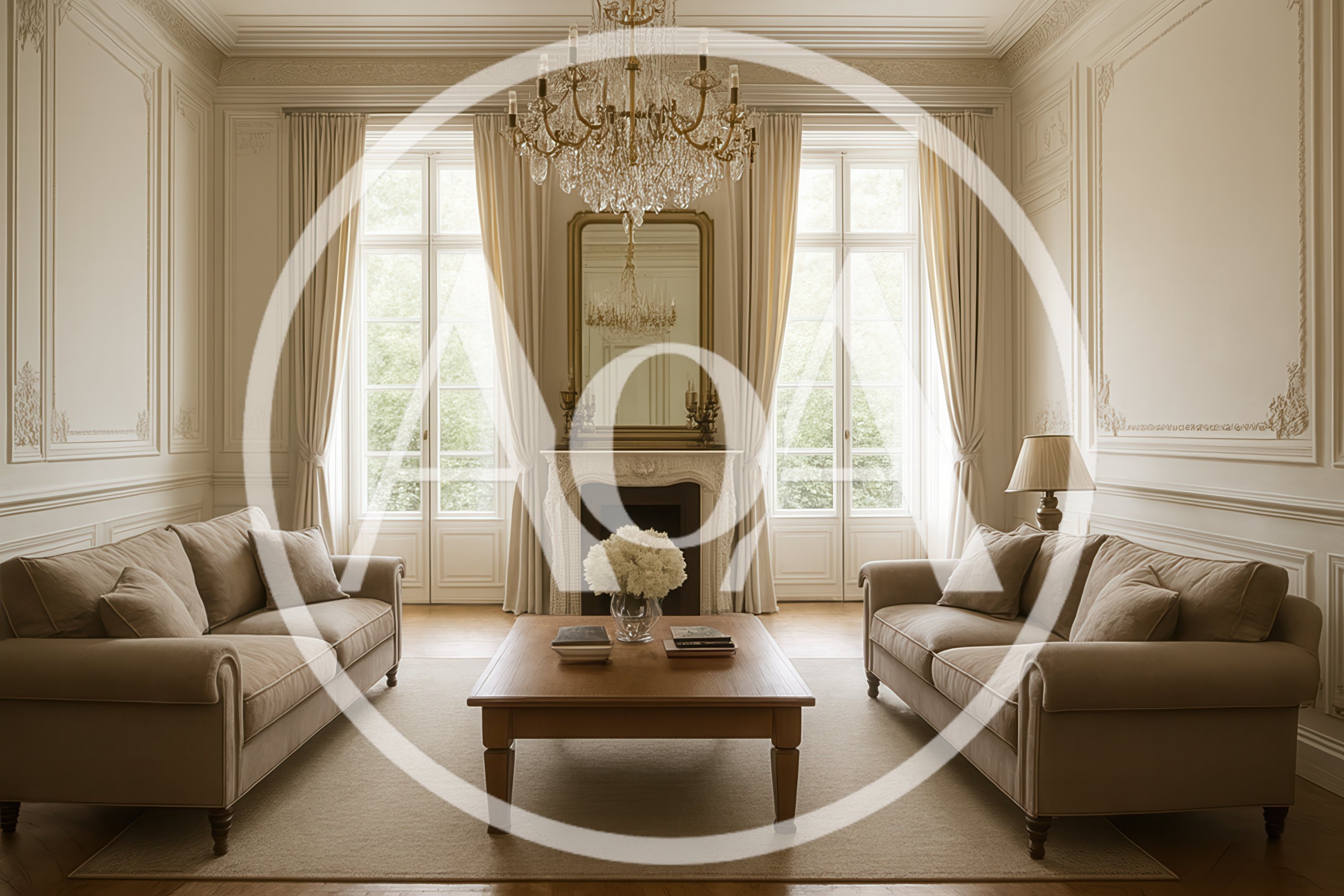 Elegant Living Room With Symmetrical Sofas And Chandelier