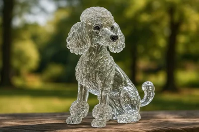 Clear Glass Poodle Figurine On Wooden Surface