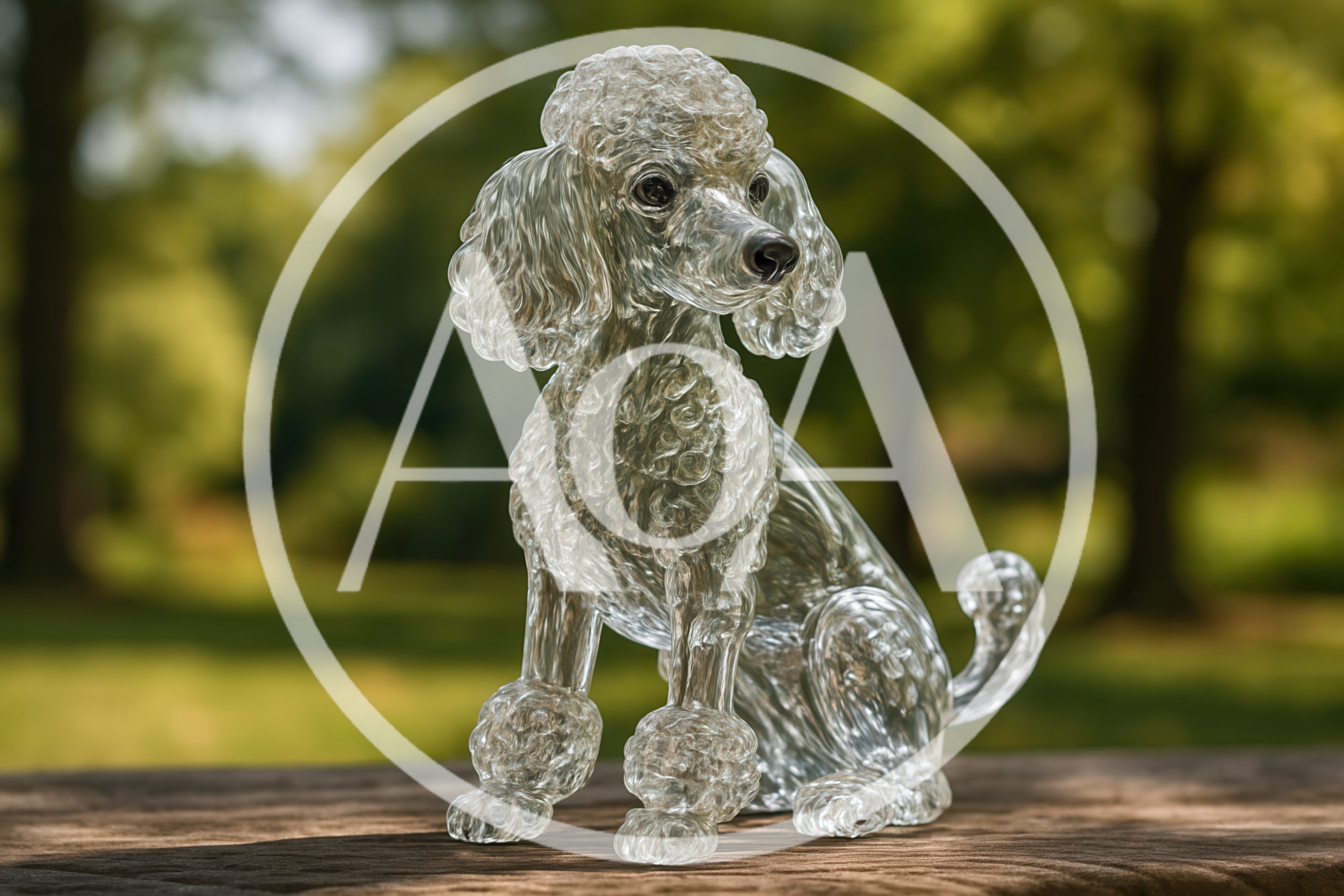 Clear Glass Poodle Figurine On Wooden Surface