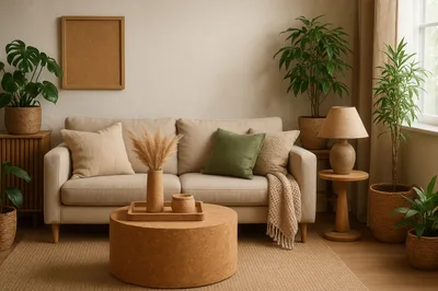 Modern Minimalist Living Room With Cork Furniture
