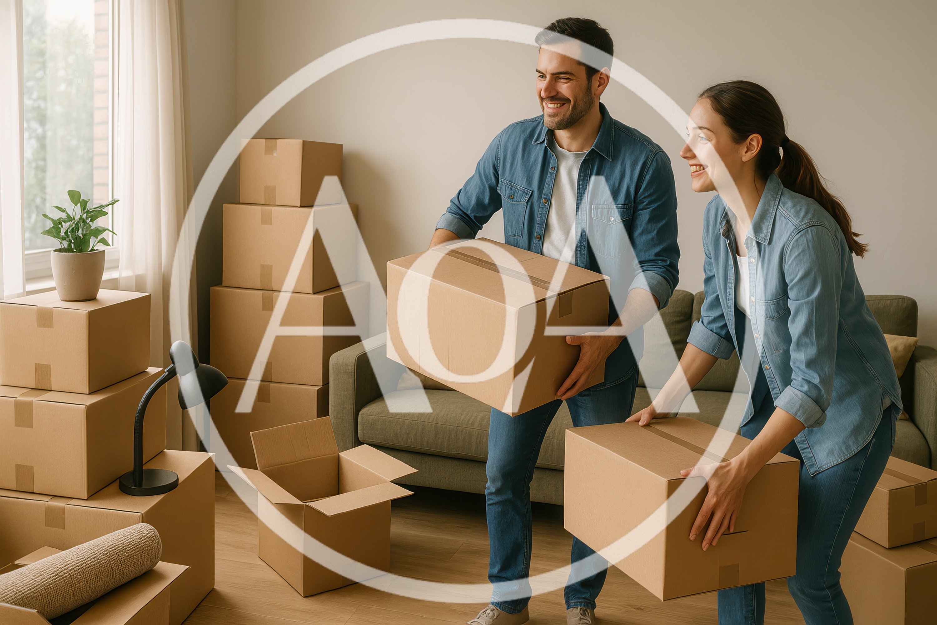 Happy Couple Moving Into New Home With Cardboard Boxes
