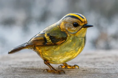 Glass Figurine Of A Golden-Crowned Kinglet Bird