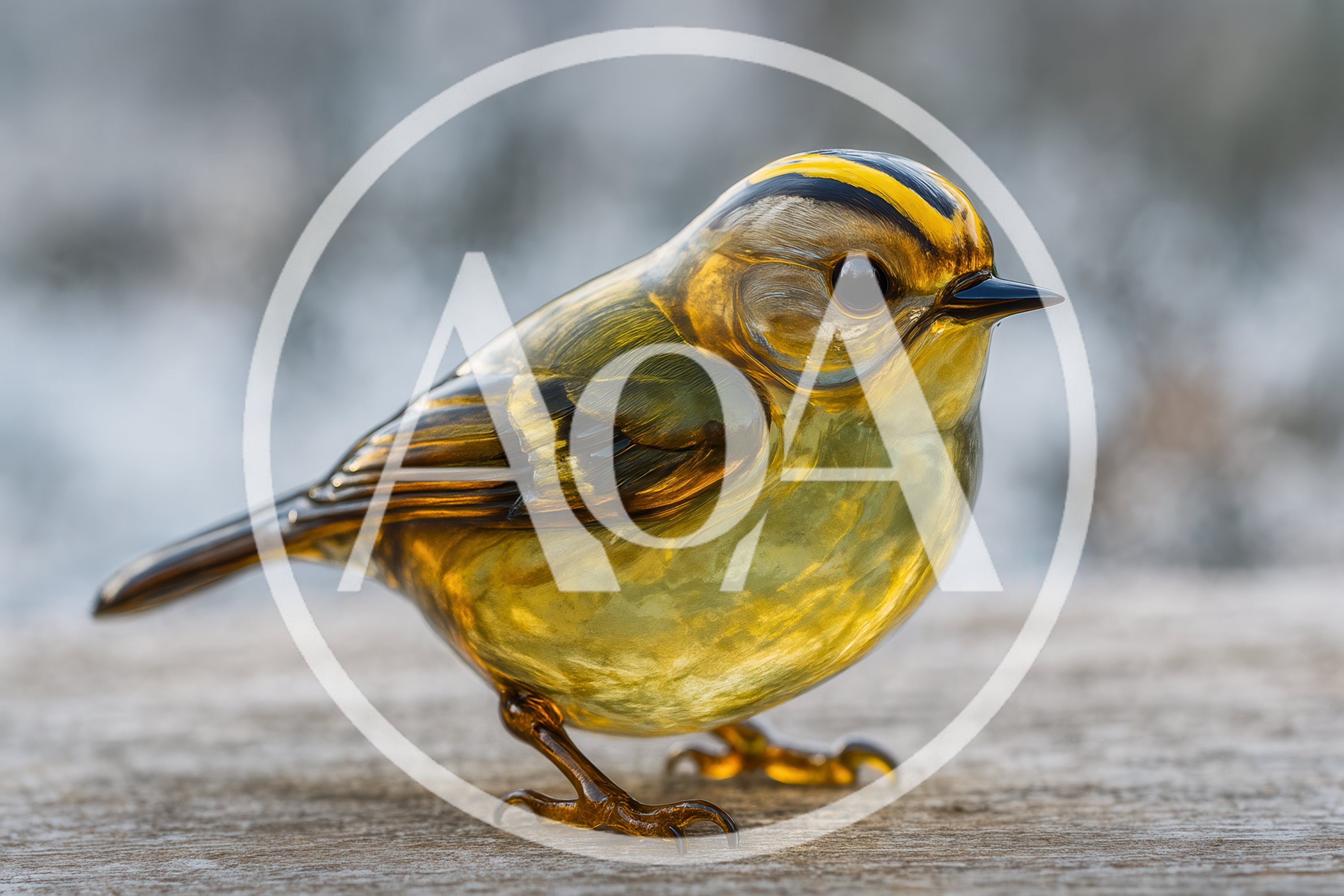 Glass Figurine Of A Golden-Crowned Kinglet Bird