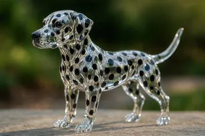 Glass Dalmatian Figurine Standing On Stone Surface
