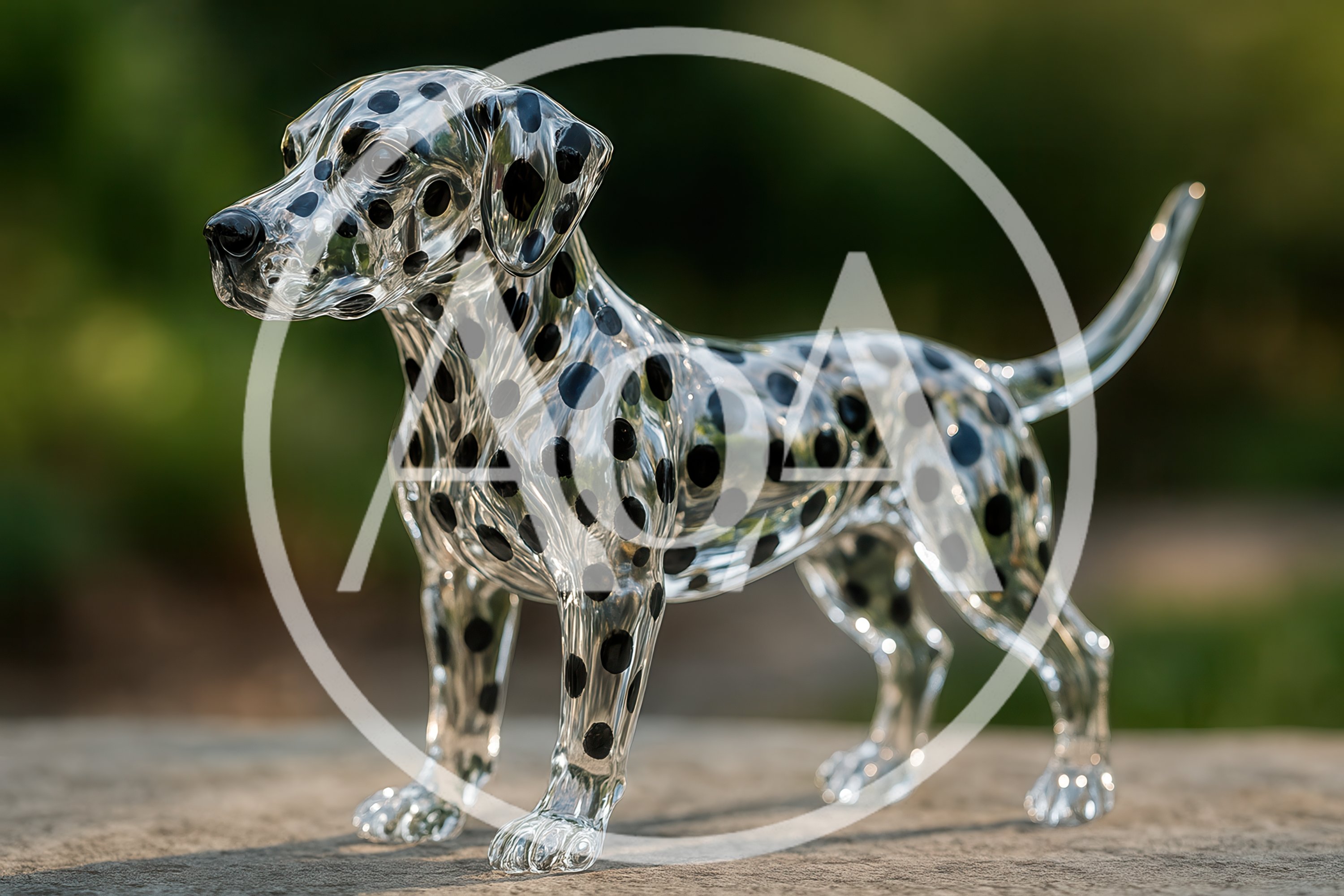 Glass Dalmatian Figurine Standing On Stone Surface