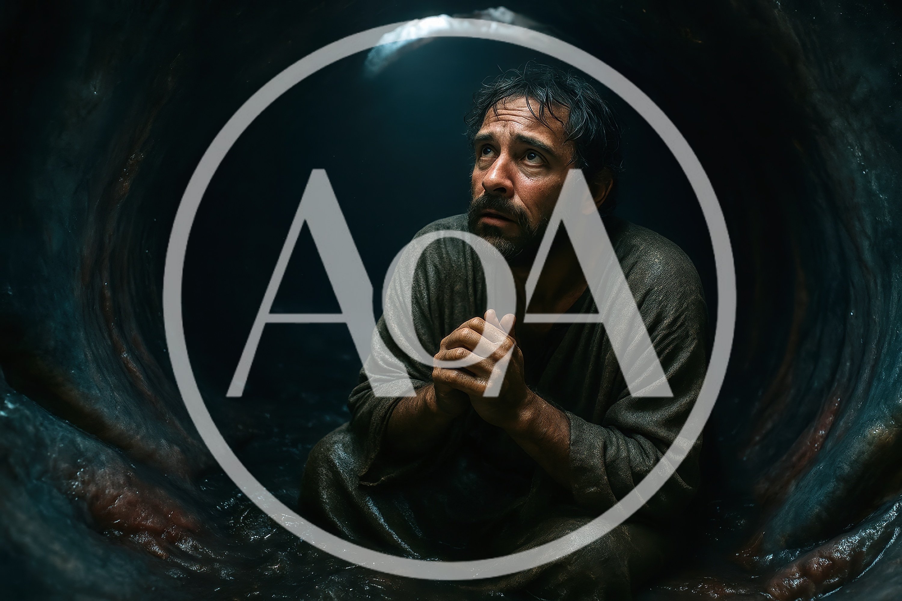 Man Praying Inside A Dark Cavernous Space