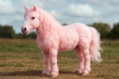Pink Cotton Candy Miniature Horse Standing In Field