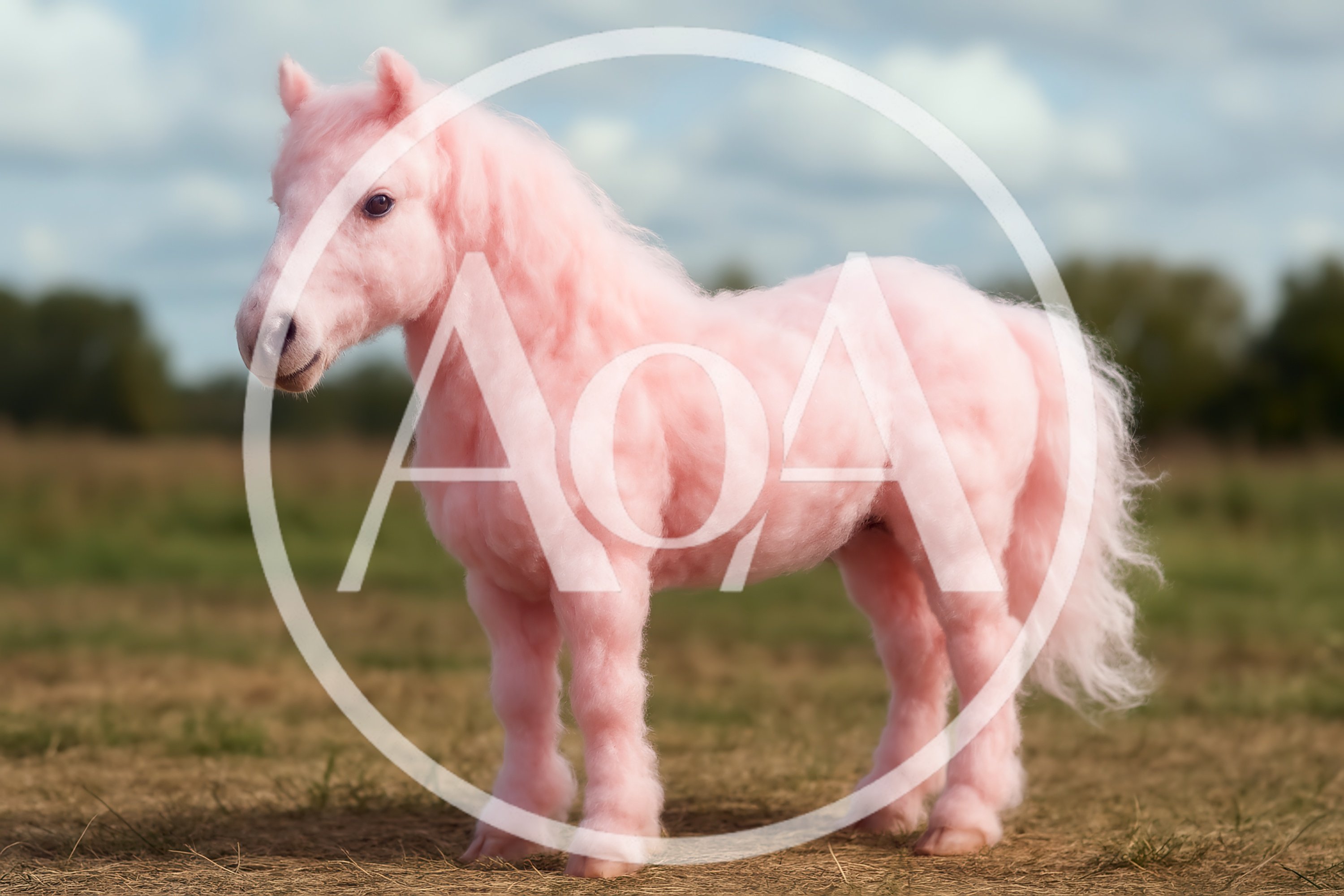 Pink Cotton Candy Miniature Horse Standing In Field