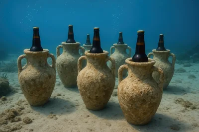 Beer Bottles Inside Ancient Amphorae Underwater