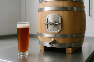 Glass Of Beer Next To A Wooden Barrel