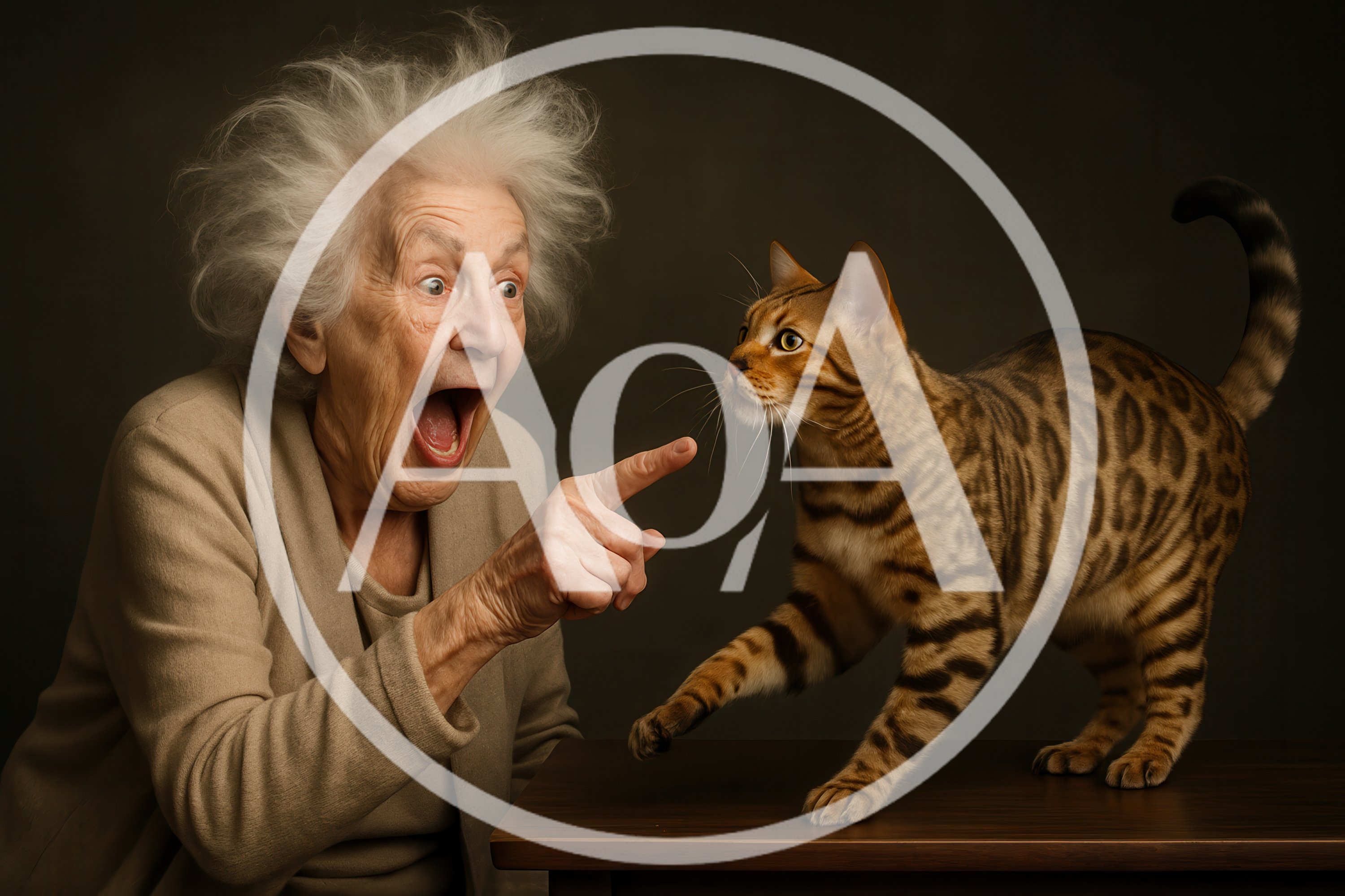 Elderly Woman Scolding Her Bengal Cat