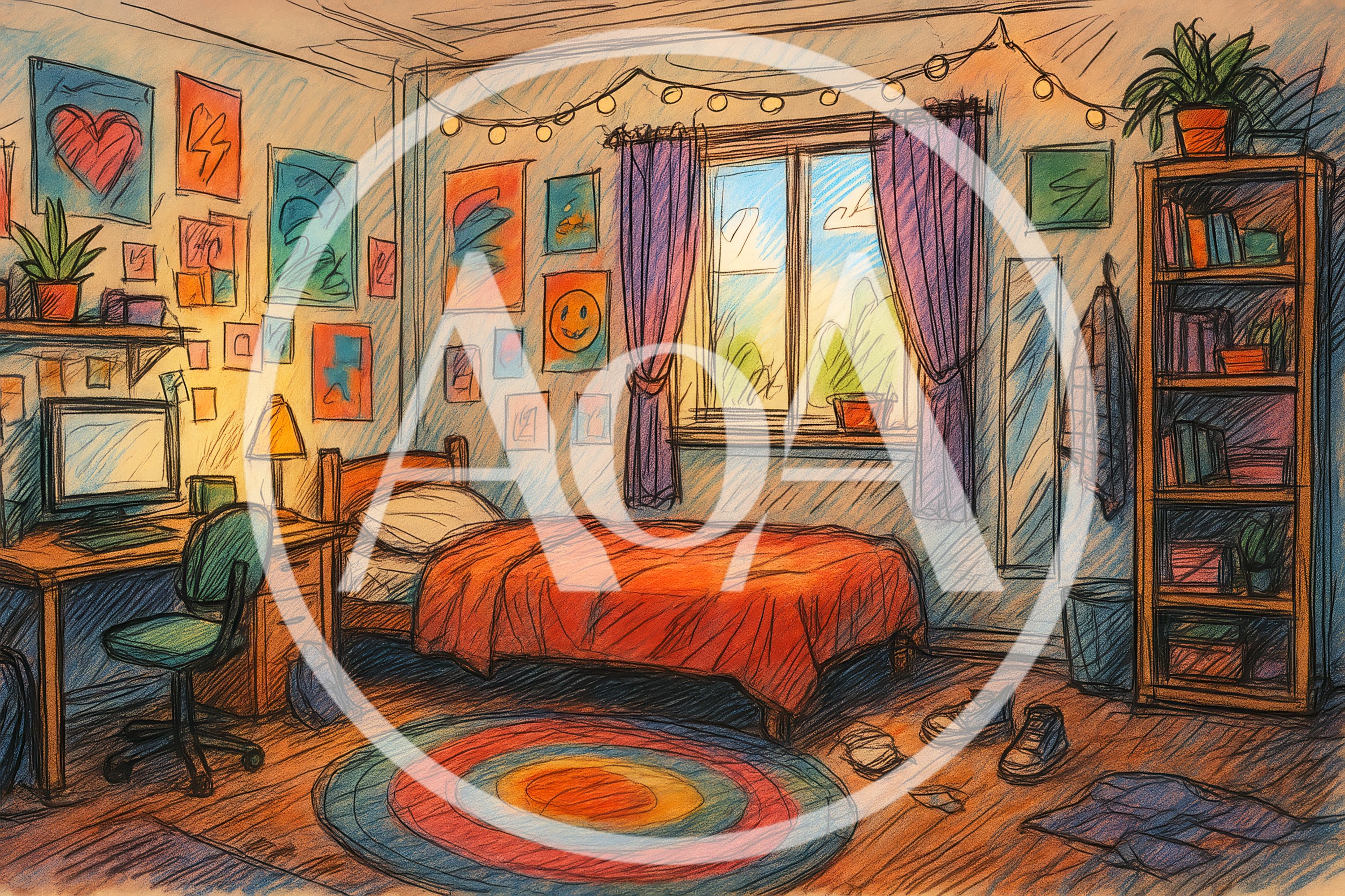 Cozy Bedroom Interior With Hand Drawn Sketch Style