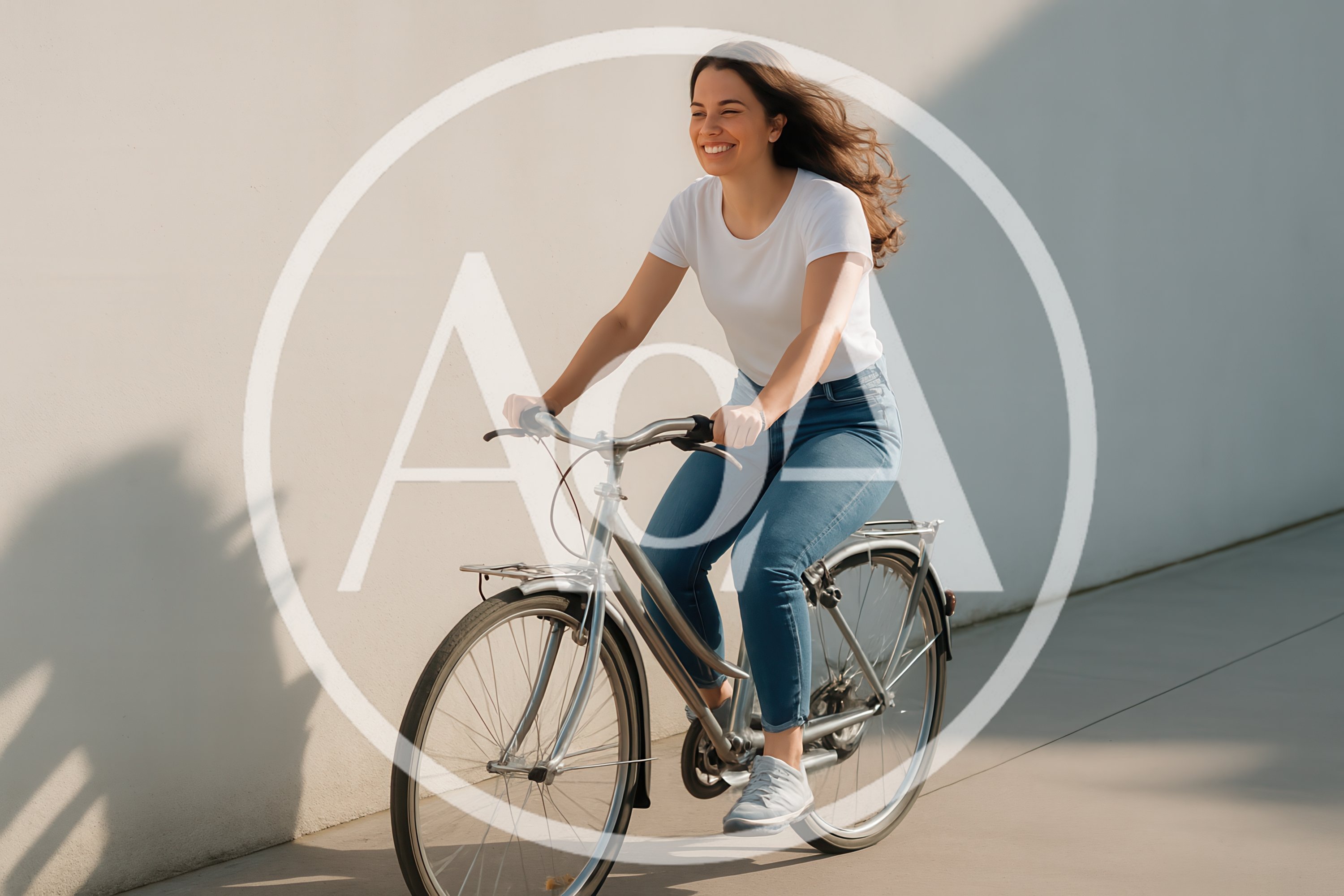 Happy Young Woman Riding A Bicycle Outdoors
