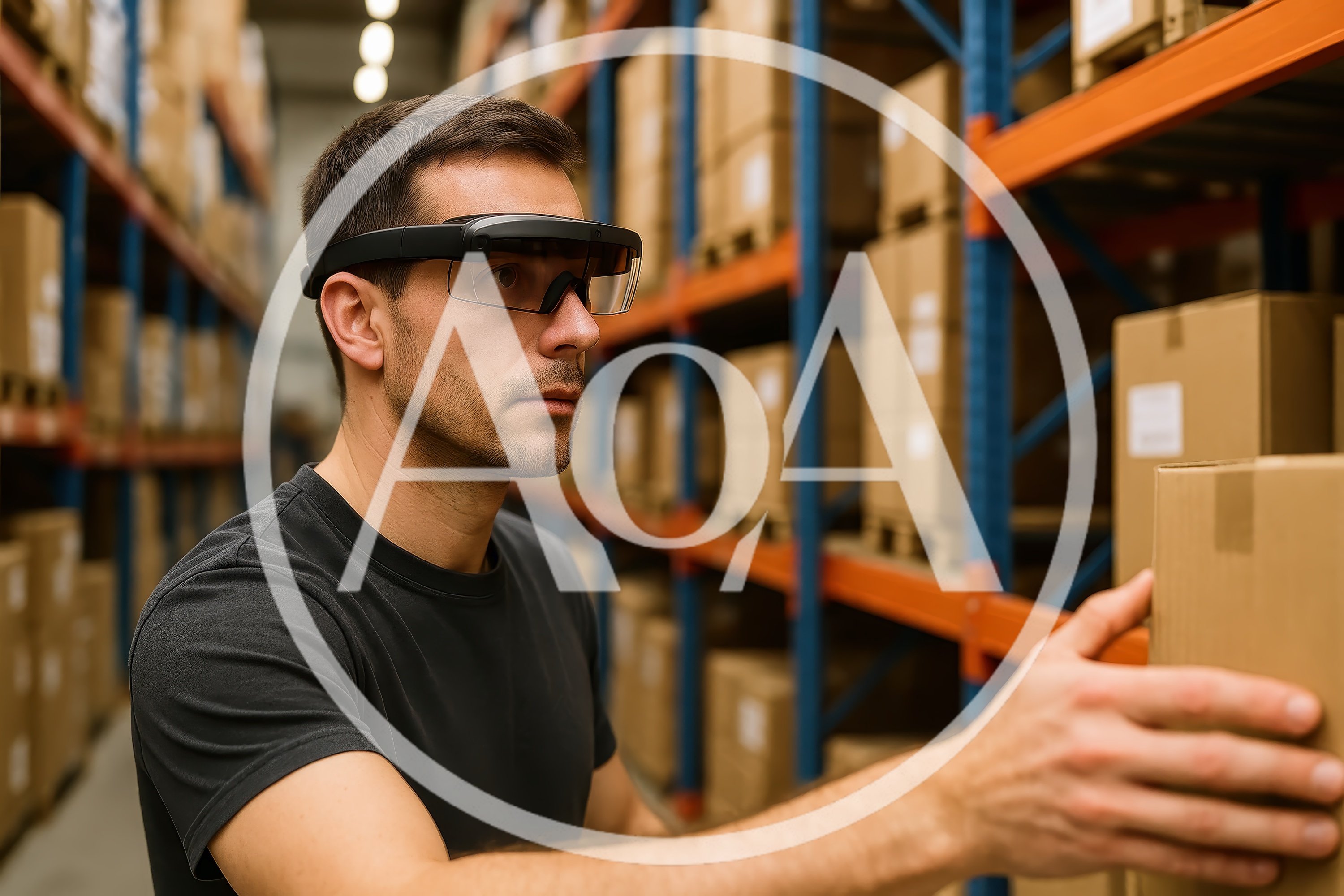 Warehouse Worker Using Augmented Reality Smart Glasses