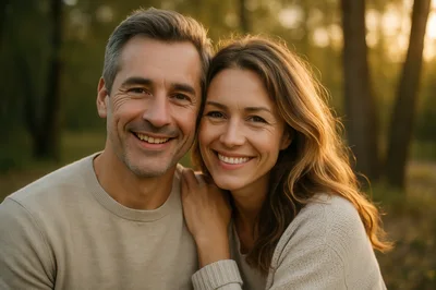 Happy Middle Aged Couple Smiling Outdoors
