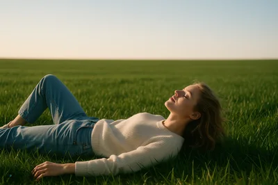 Young Woman Relaxing In A Green Field
