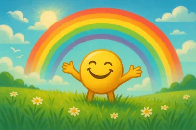 Happy Yellow Smiley Character In A Sunny Meadow