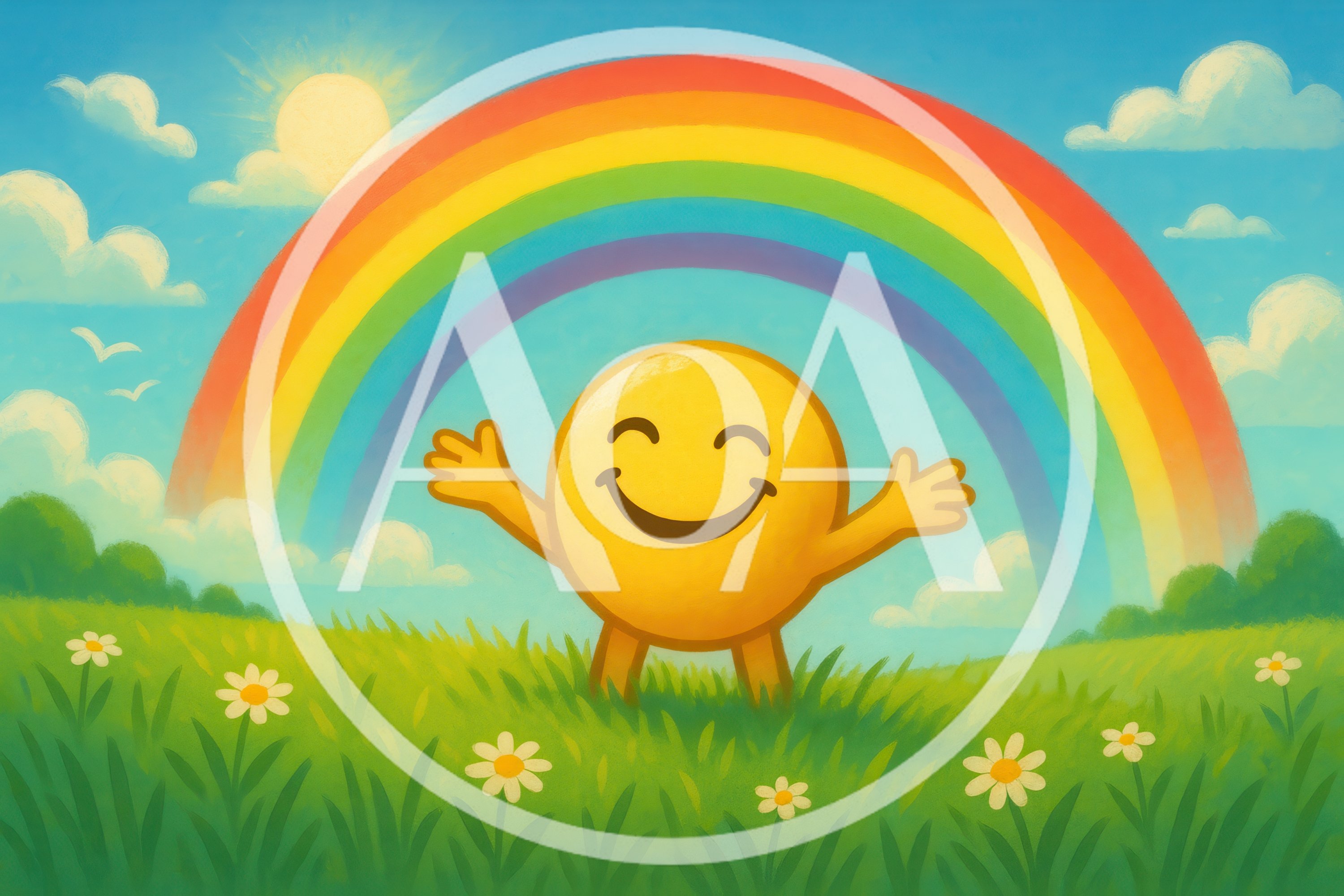 Happy Yellow Smiley Character In A Sunny Meadow