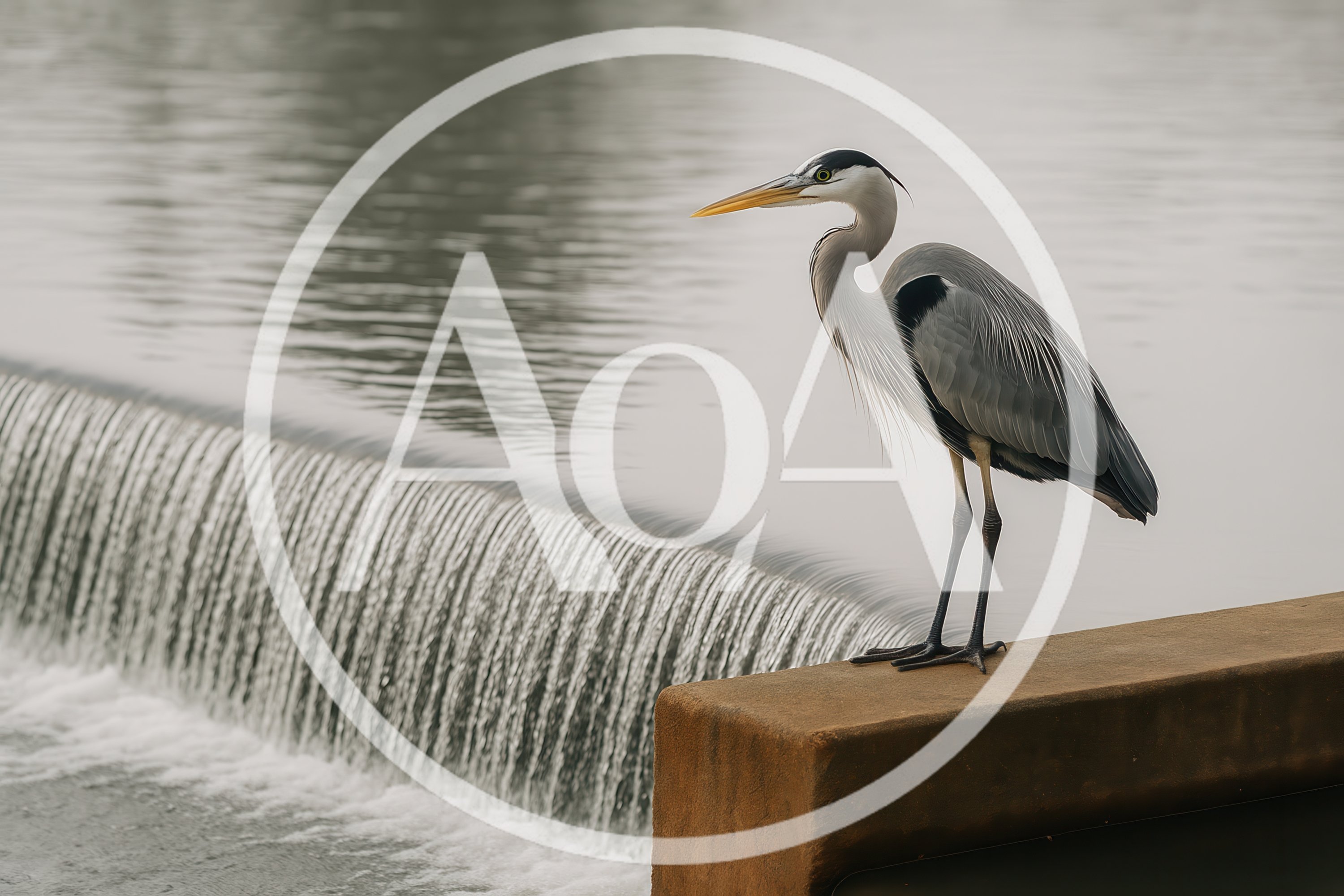 Great Blue Heron Standing On Concrete Weir