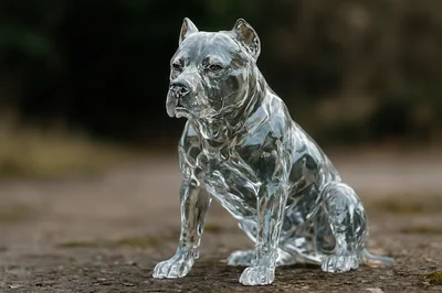 Transparent Glass Sculpture Of A Pitbull Dog