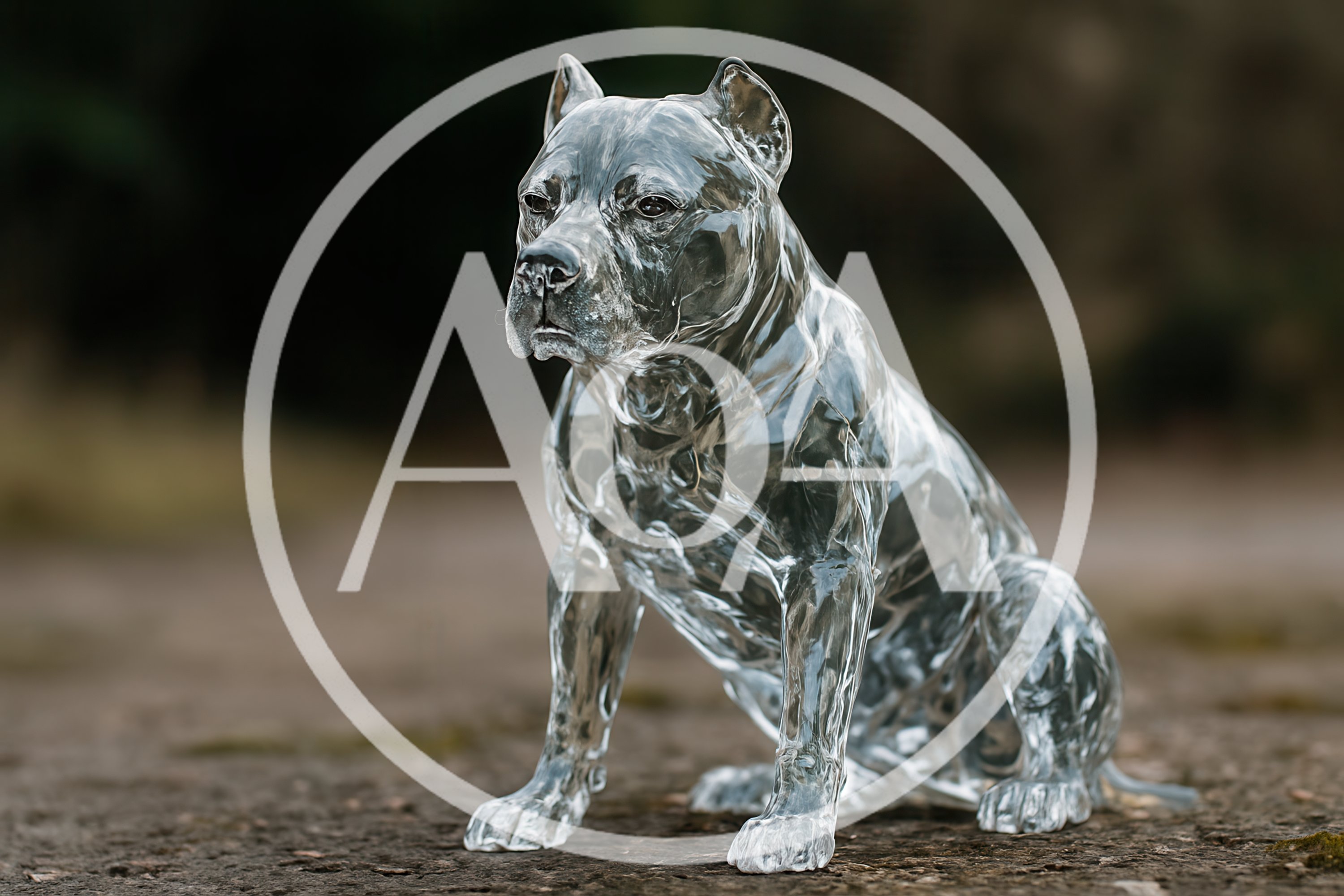 Transparent Glass Sculpture Of A Pitbull Dog
