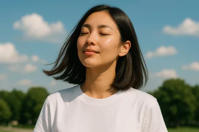 Young Asian Woman Enjoying Fresh Air Outdoors